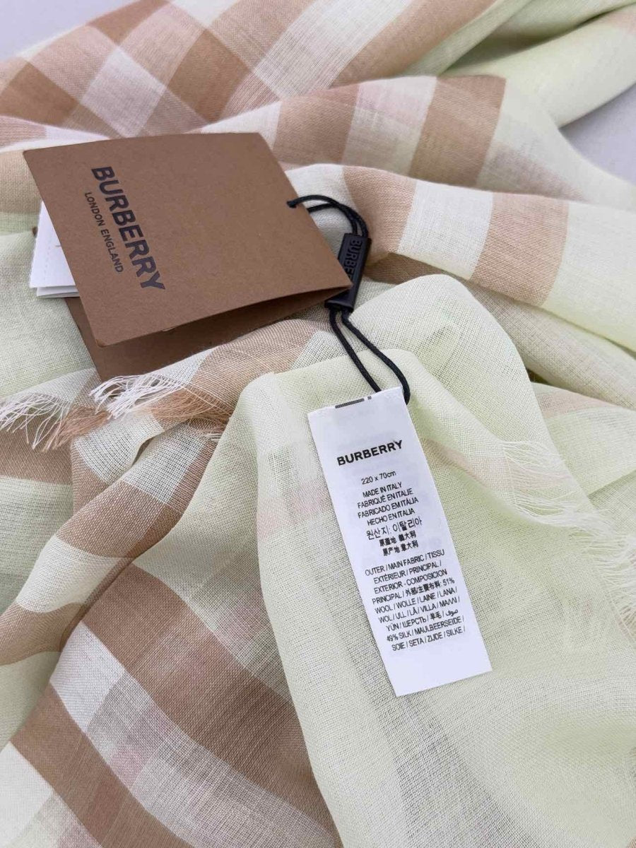 Pre - loved BURBERRY Green & Mocha Scarf at Reems Closet