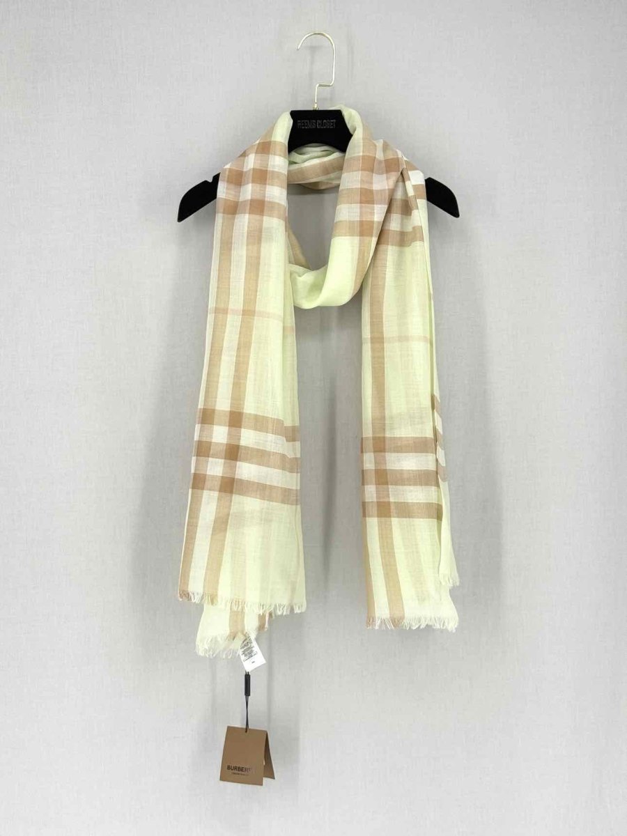 Pre - loved BURBERRY Green & Mocha Scarf at Reems Closet