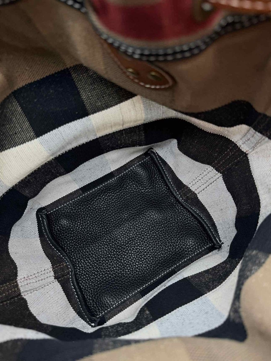 Pre - loved BURBERRY Heston Black Multicolor Check Bucket Bag at Reems Closet