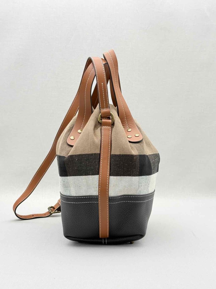 Pre - loved BURBERRY Heston Black Multicolor Check Bucket Bag at Reems Closet