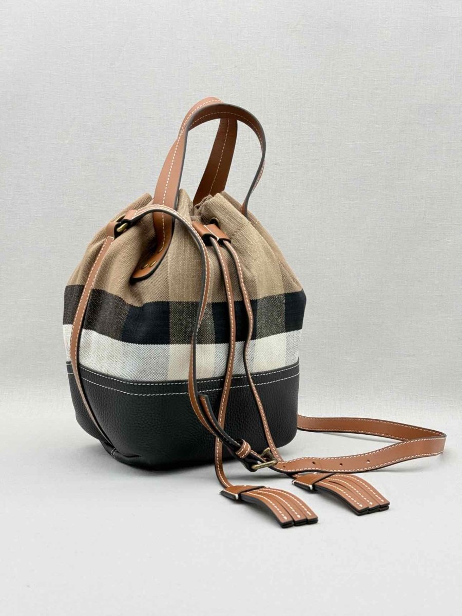 Pre - loved BURBERRY Heston Black Multicolor Check Bucket Bag at Reems Closet