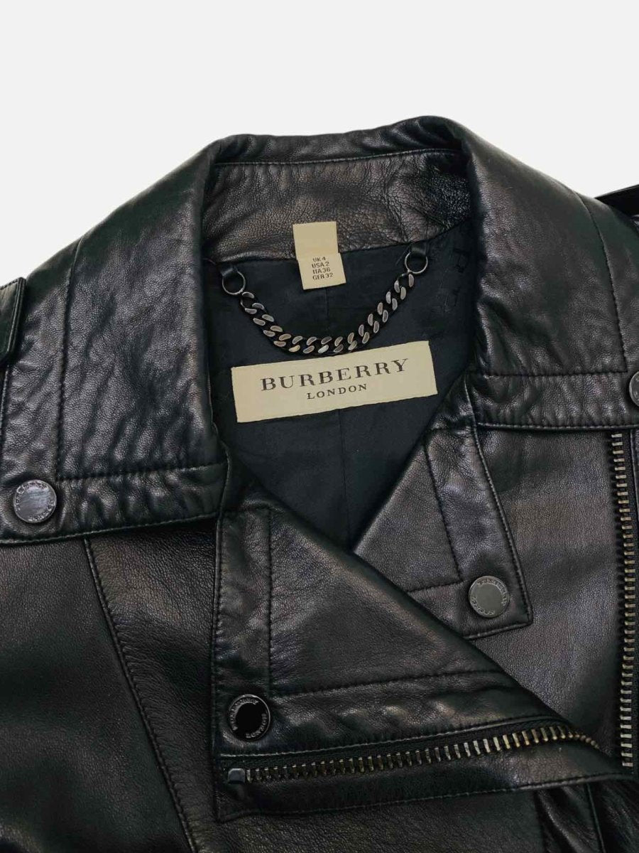 Pre - loved BURBERRY Leather Black Jacket at Reems Closet