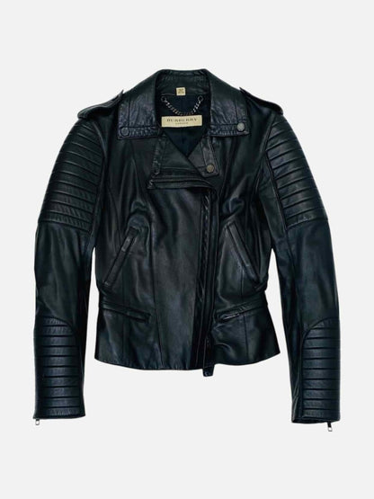 Pre - loved BURBERRY Leather Black Jacket at Reems Closet