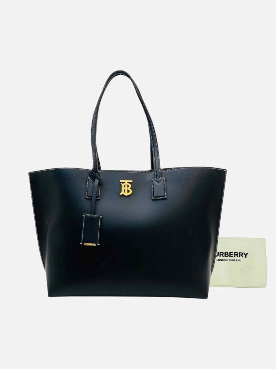 Pre - loved BURBERRY Monogram Plaque Black Tote Bag at Reems Closet