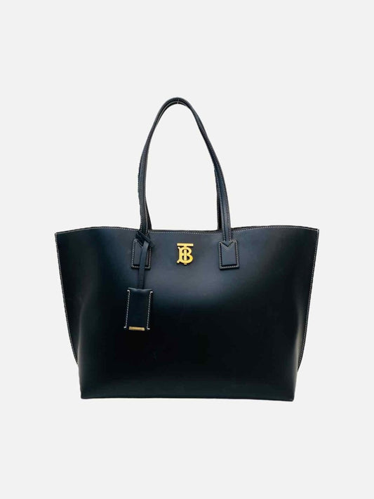 Pre - loved BURBERRY Monogram Plaque Black Tote Bag at Reems Closet