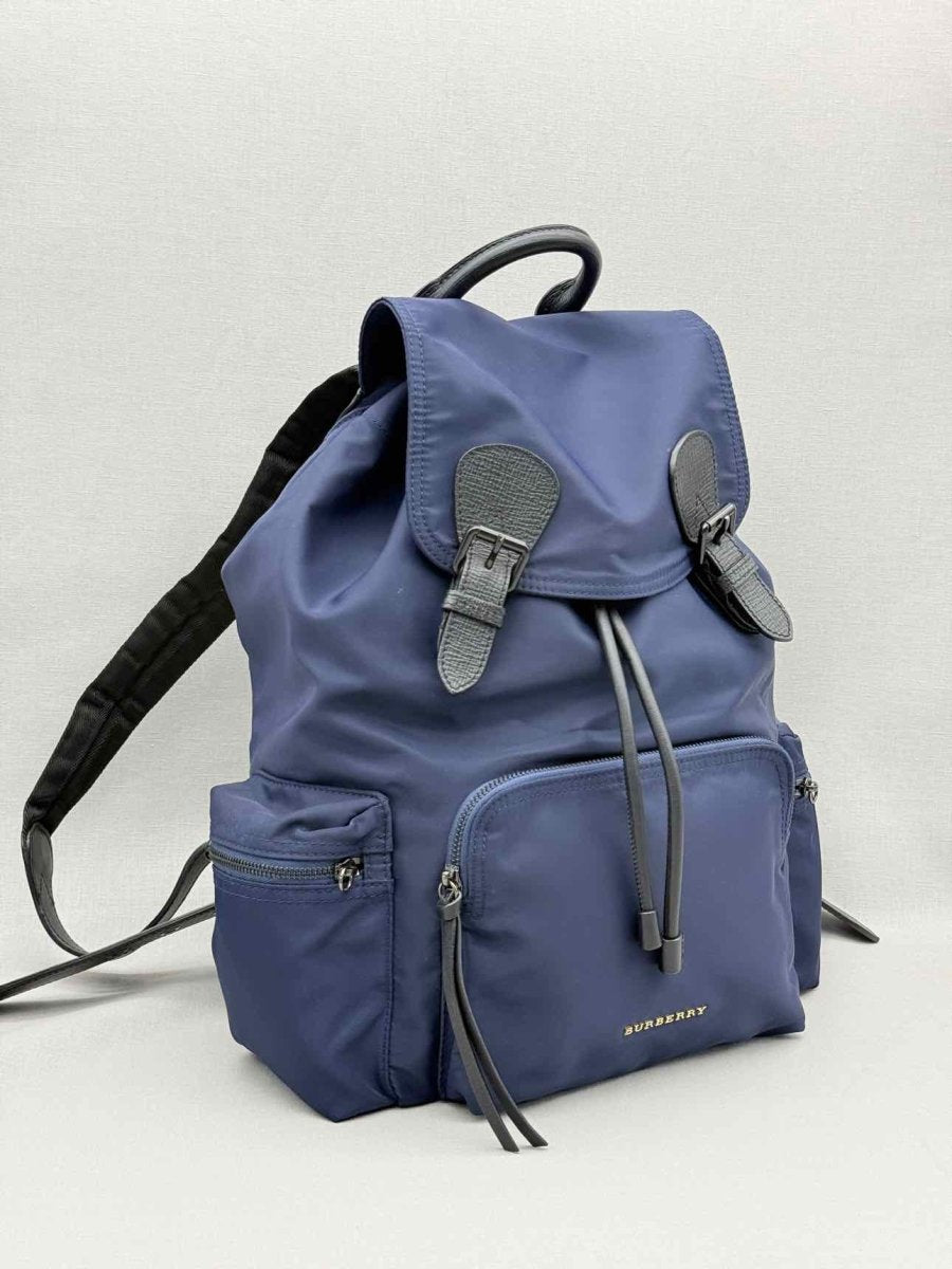 Pre - loved BURBERRY Navy Logo Print Backpack at Reems Closet