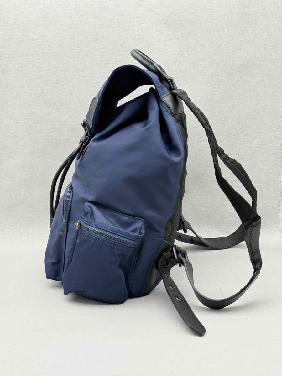 Pre - loved BURBERRY Navy Logo Print Backpack at Reems Closet