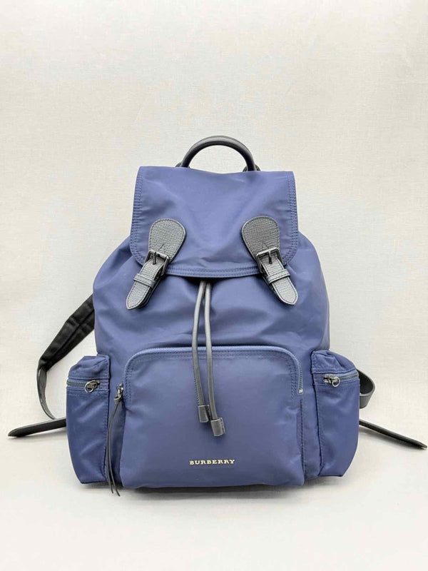Pre - loved BURBERRY Navy Logo Print Backpack at Reems Closet