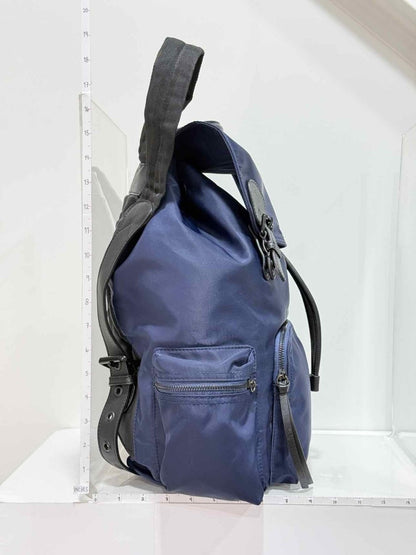 Pre - loved BURBERRY Navy Logo Print Backpack at Reems Closet