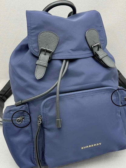 Pre - loved BURBERRY Navy Logo Print Backpack at Reems Closet