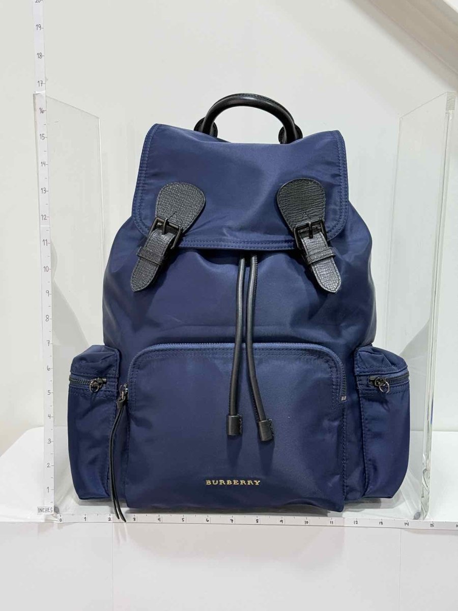 Pre - loved BURBERRY Navy Logo Print Backpack at Reems Closet
