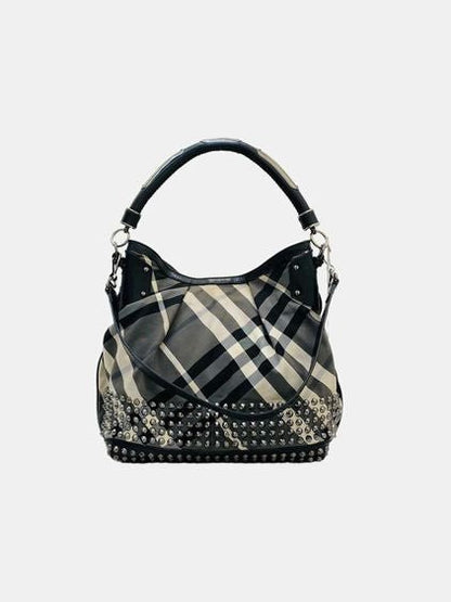 Pre - loved BURBERRY Nylon Black & White Shoulder Bag at Reems Closet