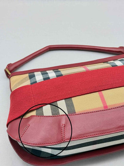 Pre - loved BURBERRY Red Multicolor Check Hobo bag at Reems Closet