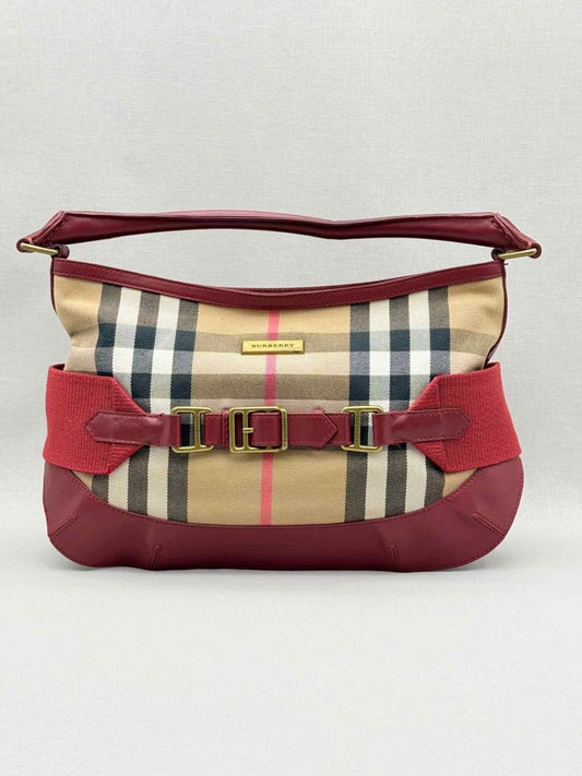 Pre - loved BURBERRY Red Multicolor Check Hobo bag at Reems Closet