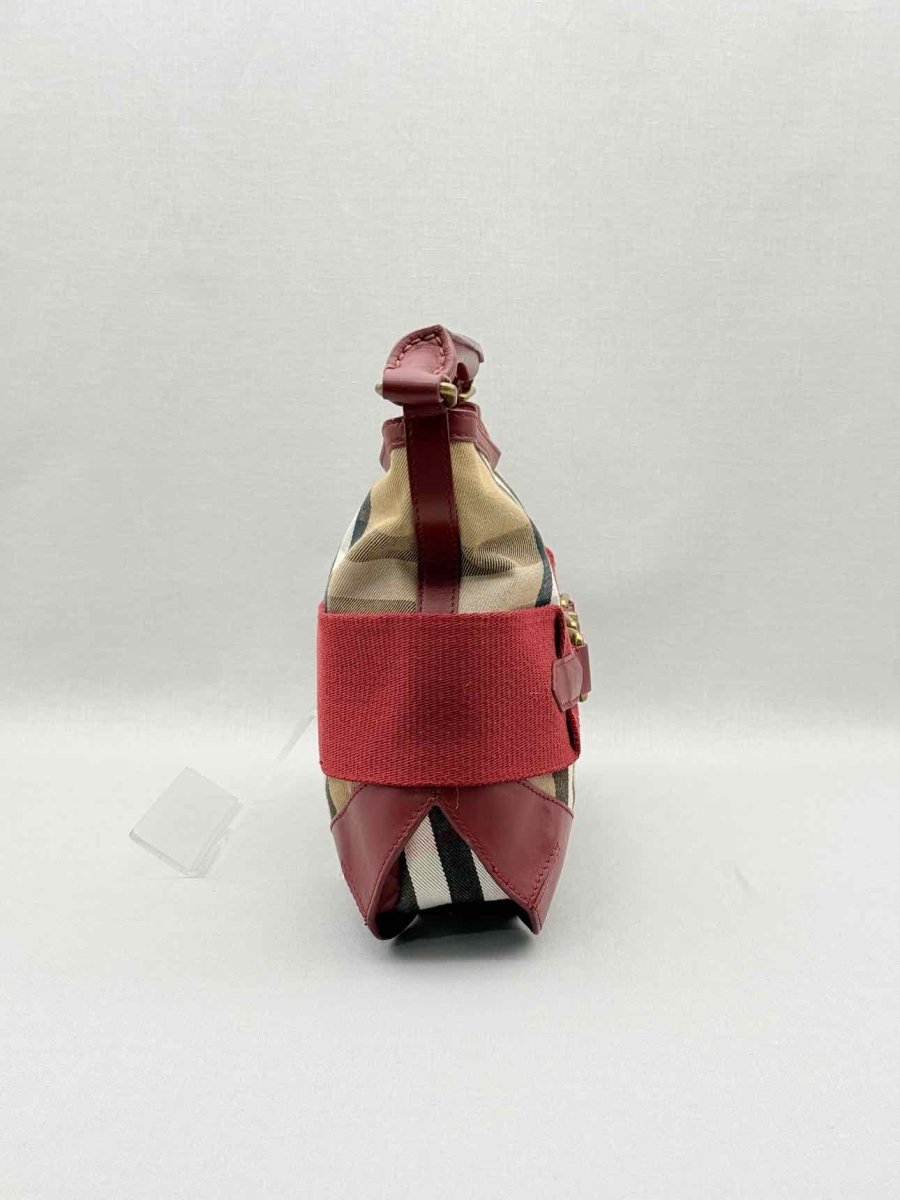 Pre - loved BURBERRY Red Multicolor Check Hobo bag at Reems Closet
