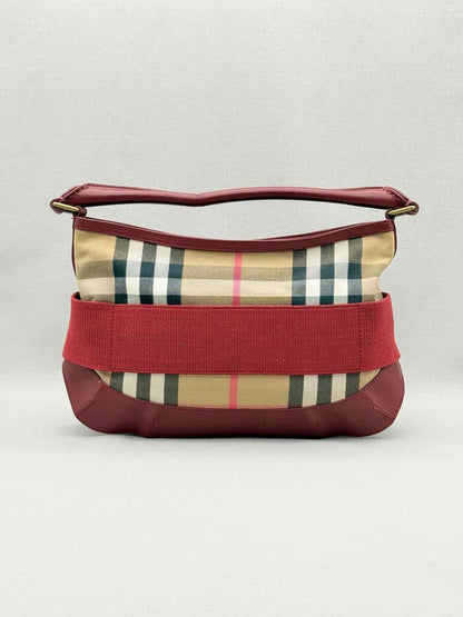 Pre - loved BURBERRY Red Multicolor Check Hobo bag at Reems Closet