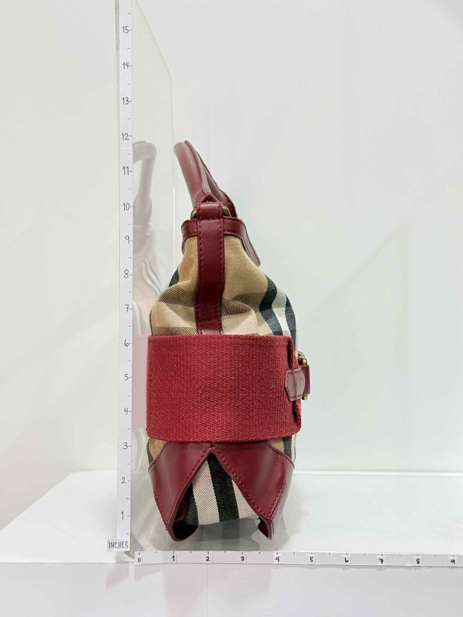 Pre - loved BURBERRY Red Multicolor Check Hobo bag at Reems Closet
