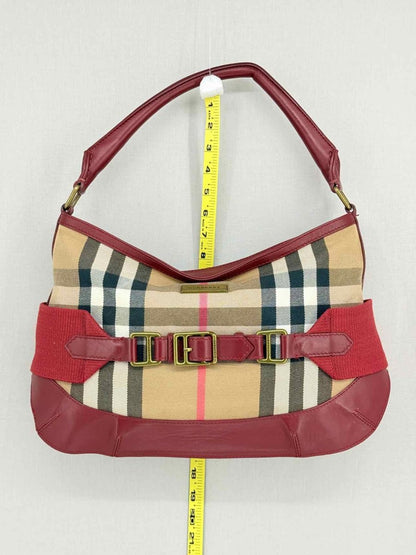 Pre - loved BURBERRY Red Multicolor Check Hobo bag at Reems Closet