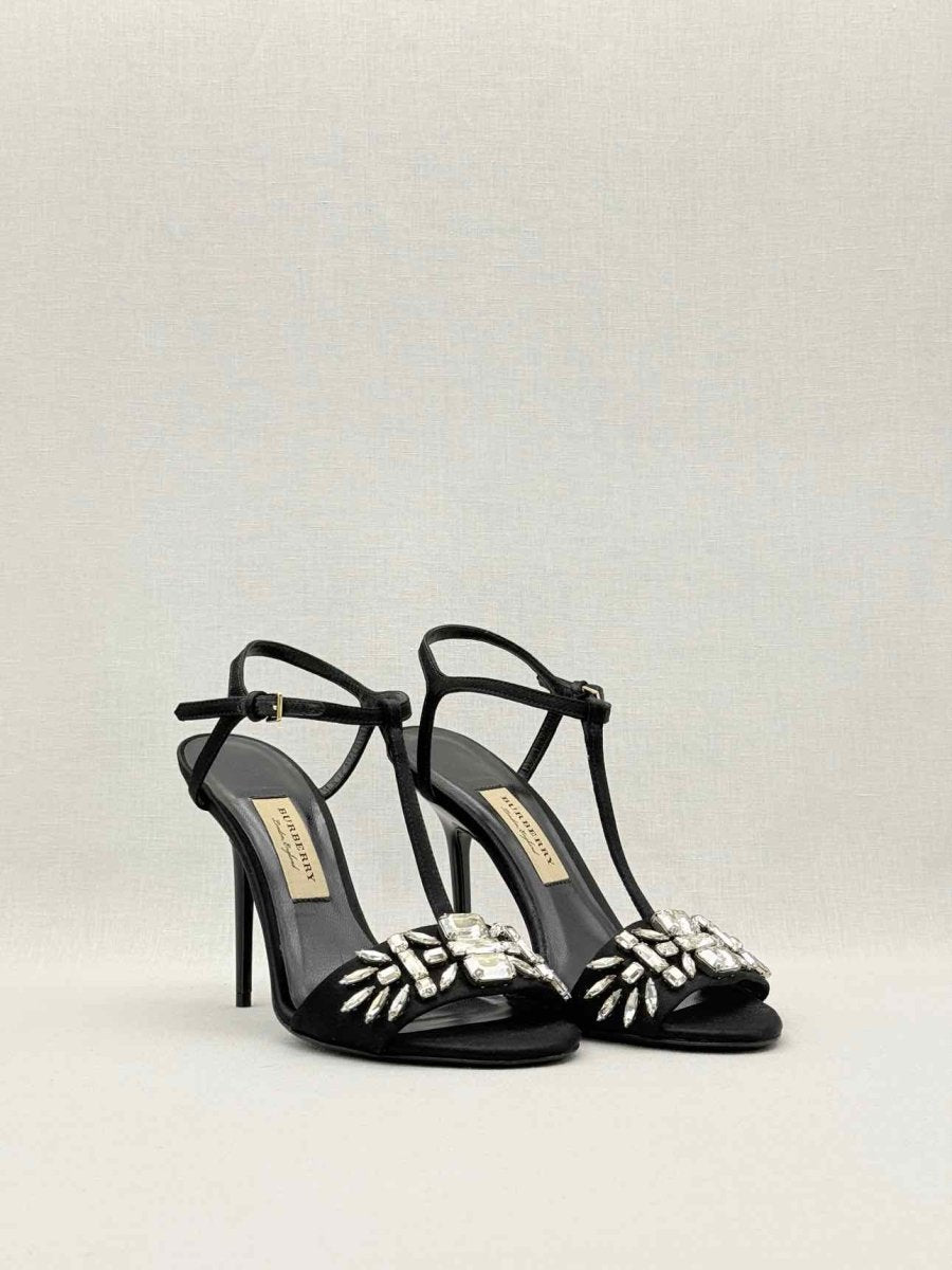 Pre - loved BURBERRY T Strap Black Size EU 38.5 Heeled Sandals at Reems Closet