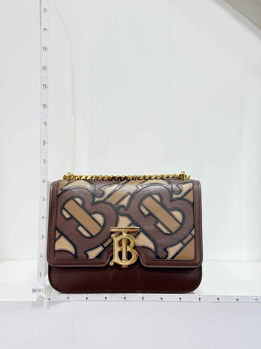 Pre-loved BURBERRY TB Flap Brown Multicolor Monogram Shoulder Bag at Reems Closet