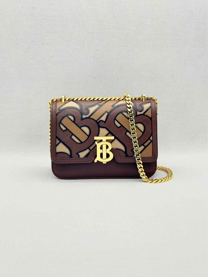 Pre-loved BURBERRY TB Flap Brown Multicolor Monogram Shoulder Bag at Reems Closet