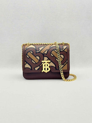 Pre-loved BURBERRY TB Flap Brown Multicolor Monogram Shoulder Bag at Reems Closet