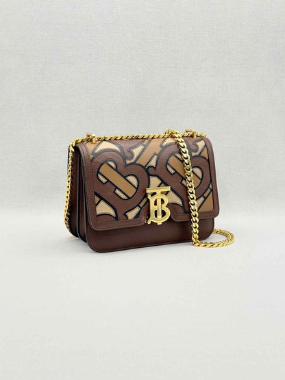 Pre-loved BURBERRY TB Flap Brown Multicolor Monogram Shoulder Bag at Reems Closet