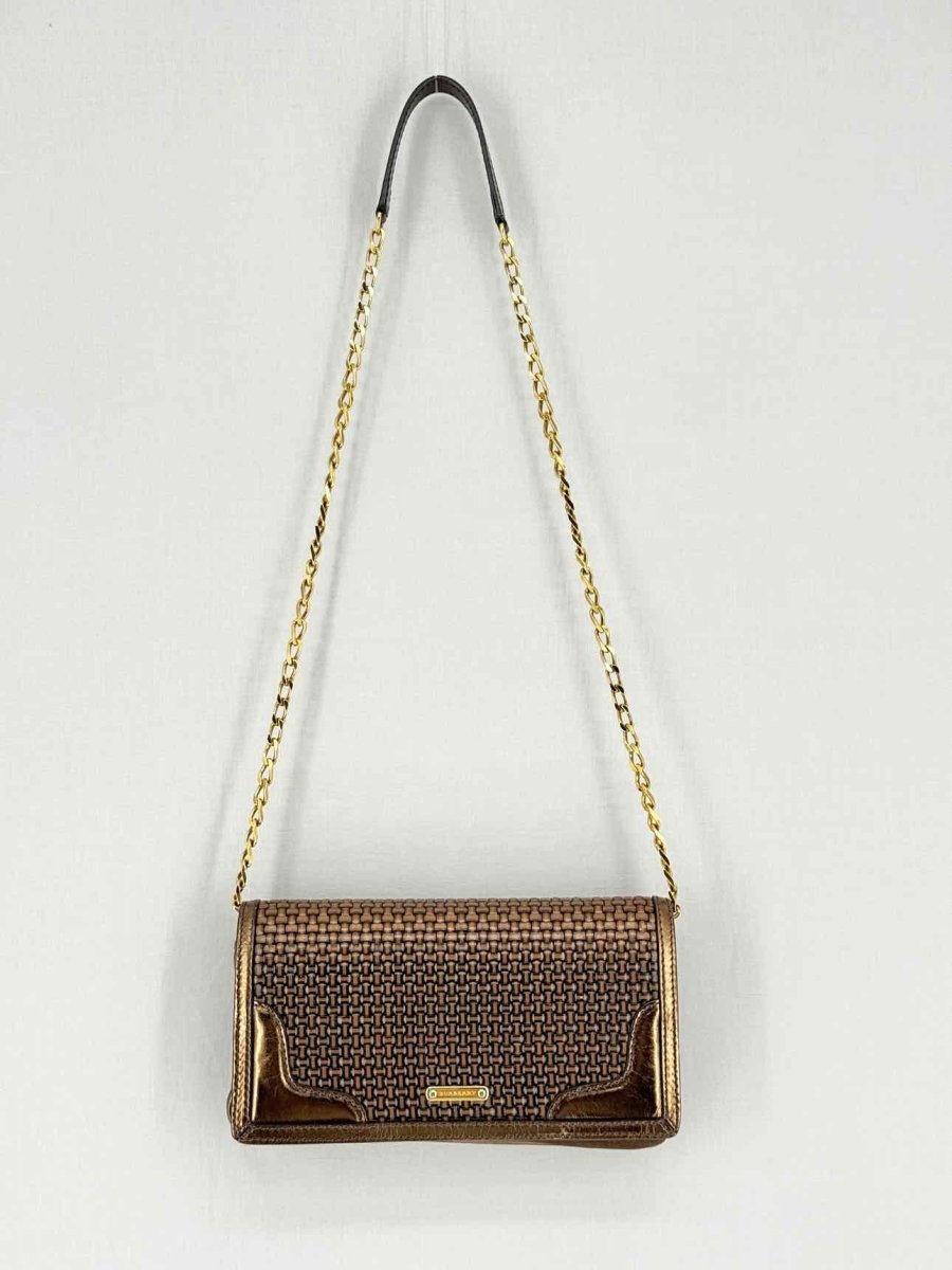 Pre - loved BURBERRY Wallet on Chain Brown Latticing Crossbody at Reems Closet