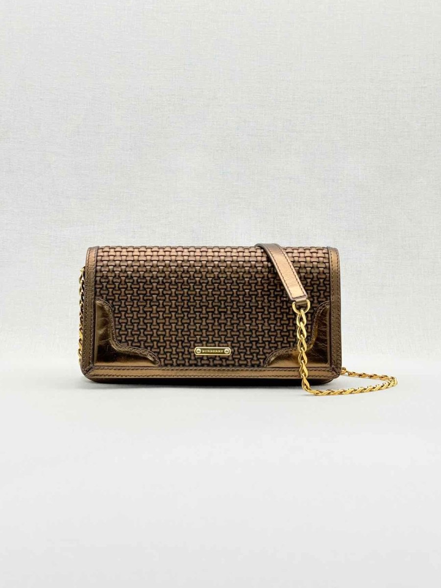 Pre - loved BURBERRY Wallet on Chain Brown Latticing Crossbody at Reems Closet