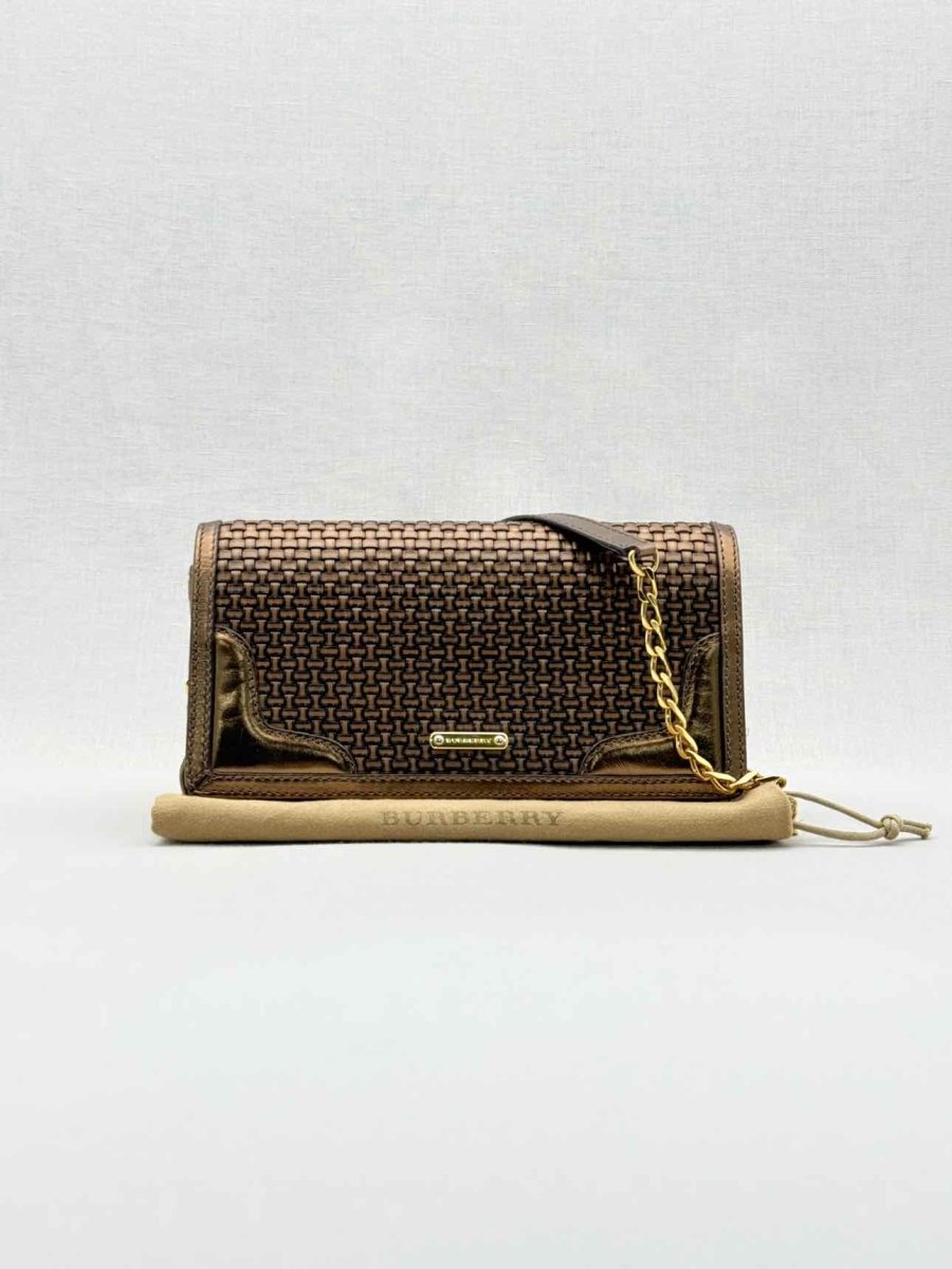 Pre - loved BURBERRY Wallet on Chain Brown Latticing Crossbody at Reems Closet