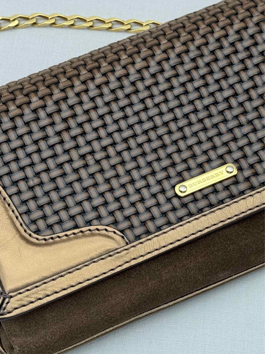 Pre - loved BURBERRY Wallet on Chain Brown Latticing Crossbody at Reems Closet