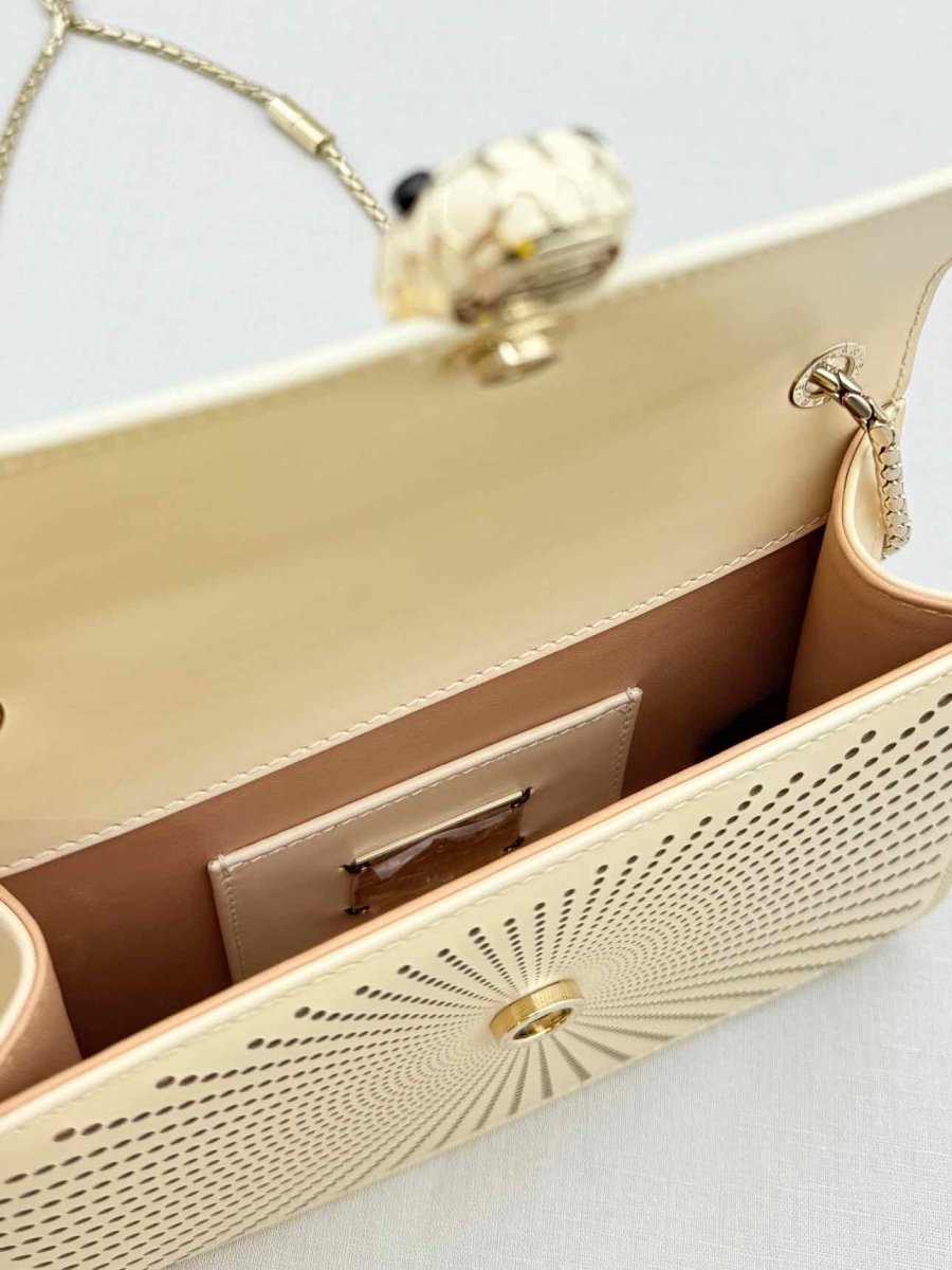 Pre - loved BVLGARI Serpenti Beige Laser Cut Crossbody at Reems Closet