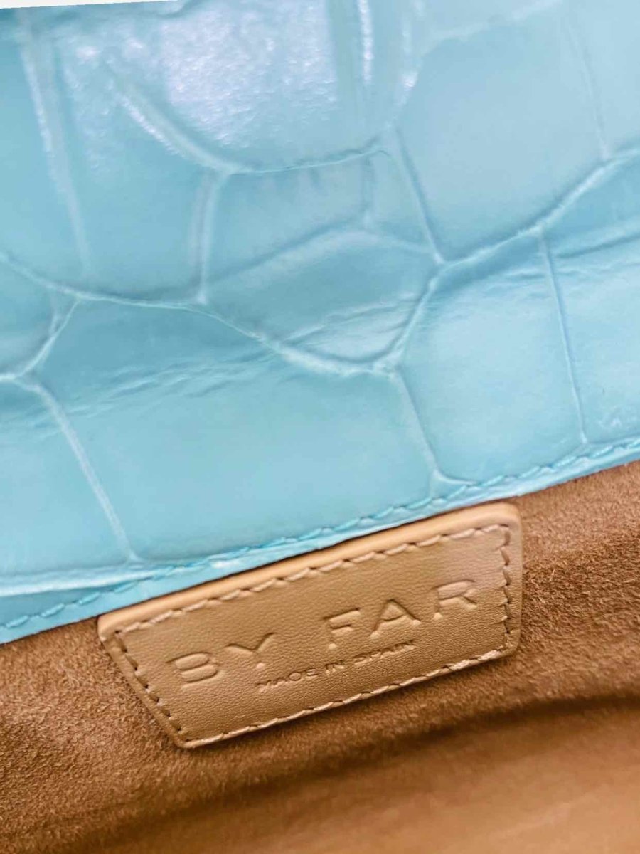 Pre - loved BY FAR Croc Embossed Sky Blue Top Handle at Reems Closet
