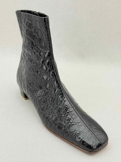 Pre - loved BY FAR Este Black Croc Embossed Size EU 41 Ankle Boots at Reems Closet