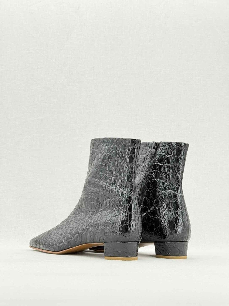Pre - loved BY FAR Este Black Croc Embossed Size EU 41 Ankle Boots at Reems Closet