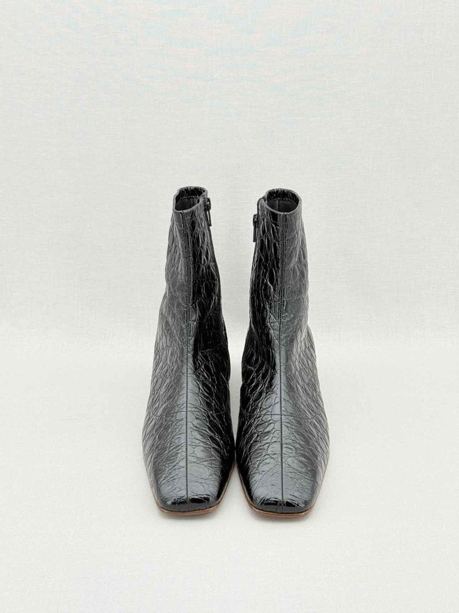 Pre - loved BY FAR Este Black Croc Embossed Size EU 41 Ankle Boots at Reems Closet