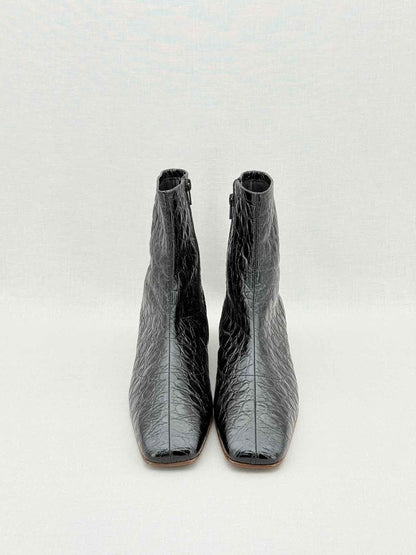 Pre - loved BY FAR Este Black Croc Embossed Size EU 41 Ankle Boots at Reems Closet