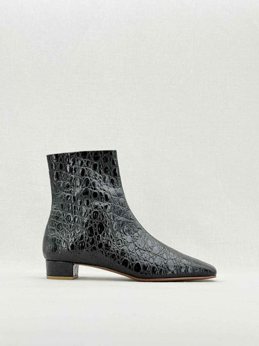 Pre - loved BY FAR Este Black Croc Embossed Size EU 41 Ankle Boots at Reems Closet