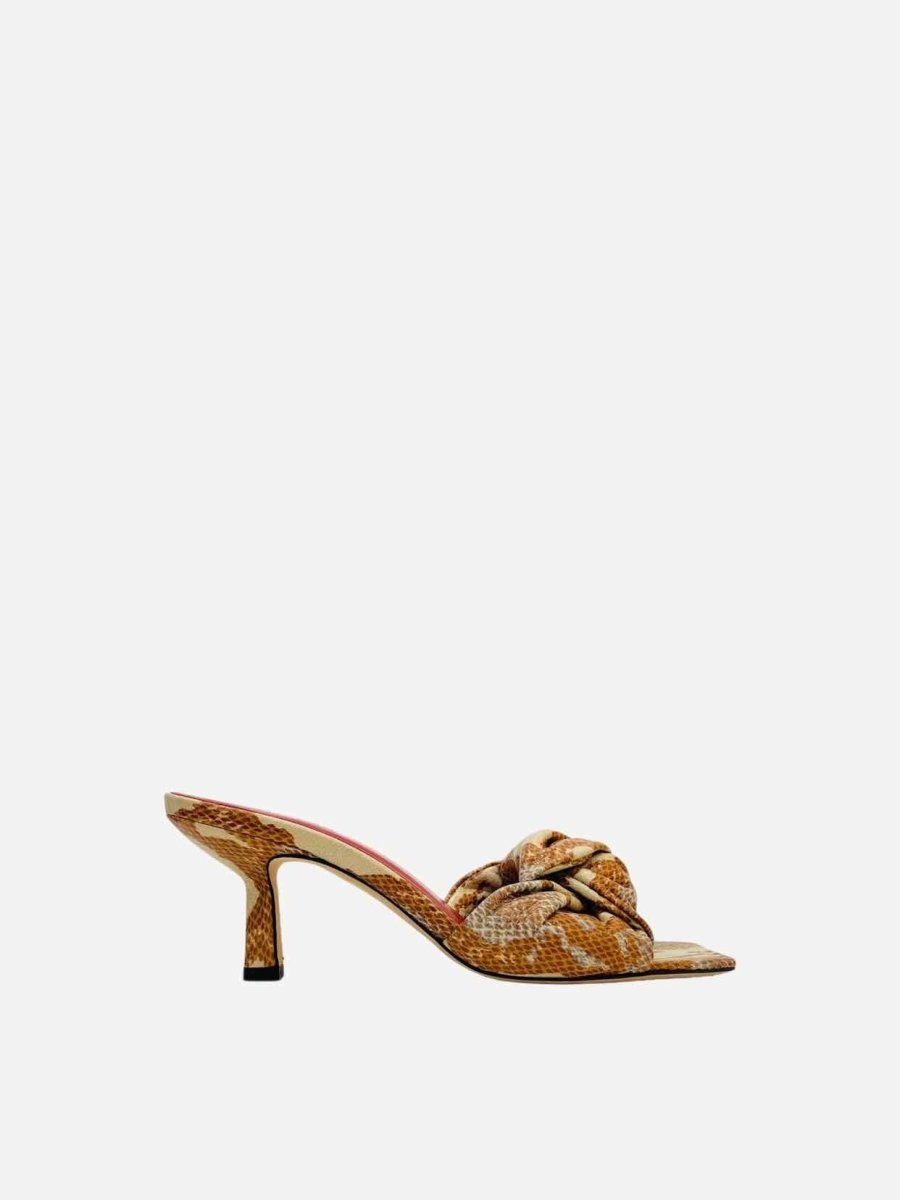 Pre - loved BY FAR Lana Brown Multicolor Snakeskin Print Mules at Reems Closet