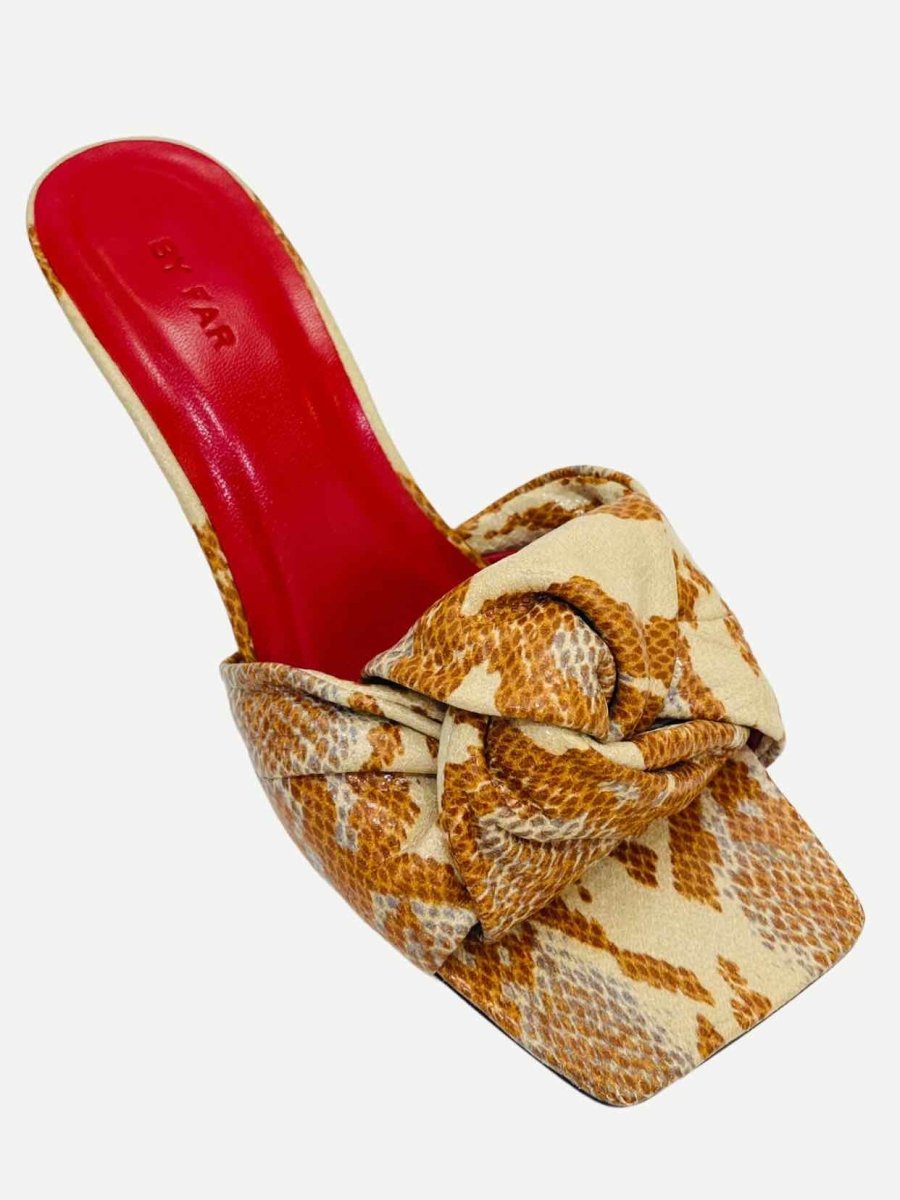 Pre - loved BY FAR Lana Brown Multicolor Snakeskin Print Mules at Reems Closet