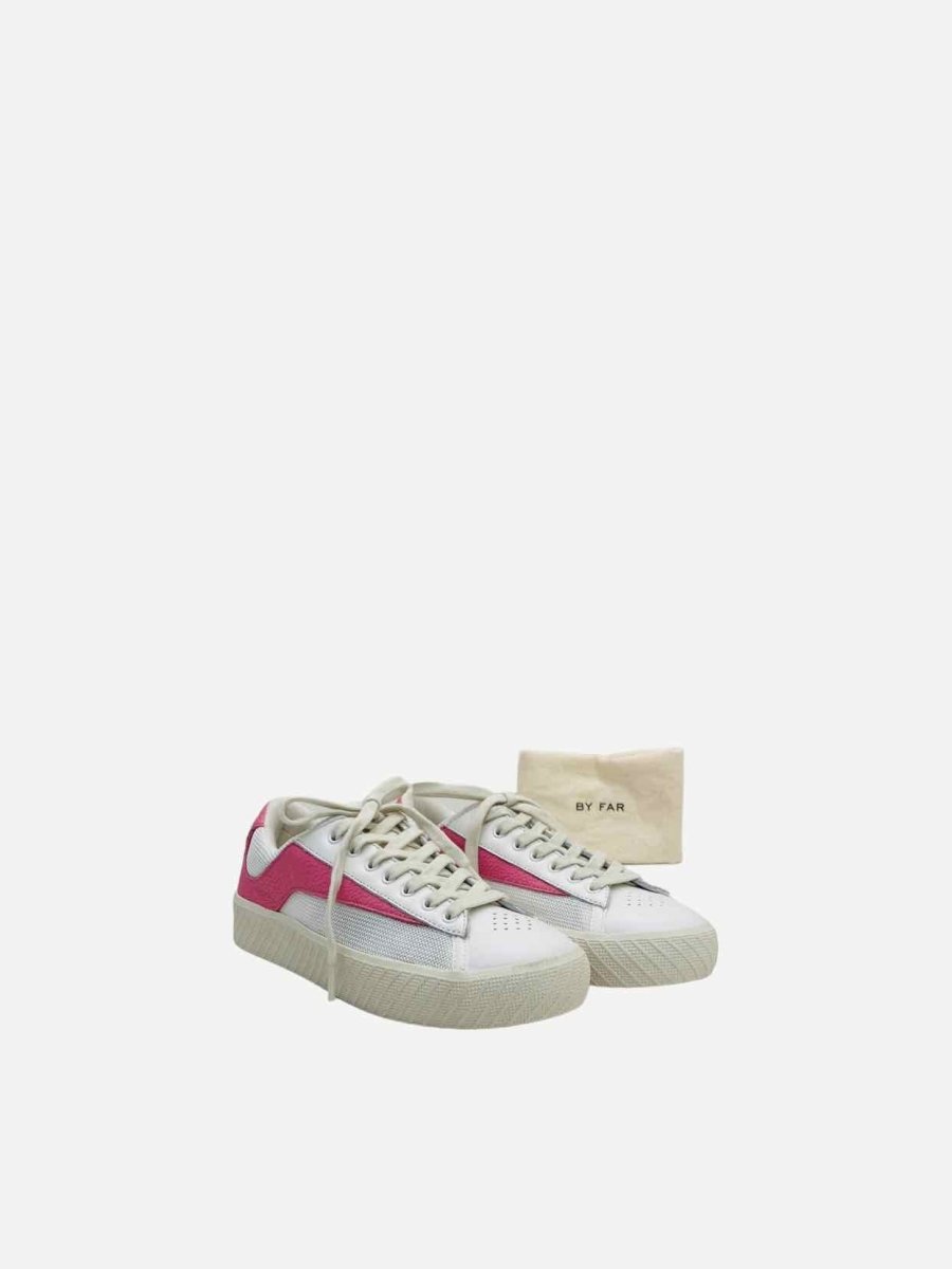 Pre - loved BY FAR Low Top White & Pink Sneakers at Reems Closet