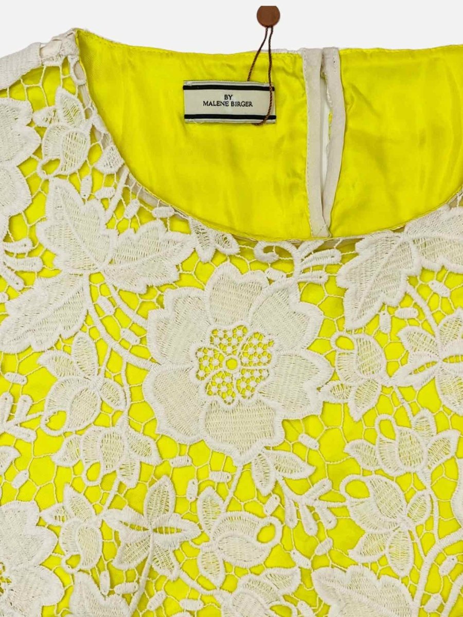 Pre - loved BY MALENE BIRGER Yellow & White Embroidered Top at Reems Closet