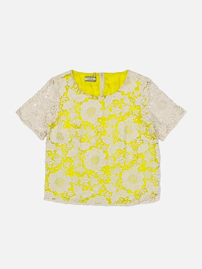 Pre - loved BY MALENE BIRGER Yellow & White Embroidered Top at Reems Closet