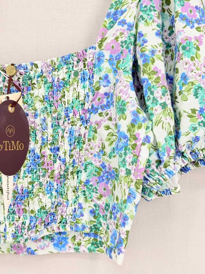 Pre - loved BY TIMO Green Multicolor Floral Print Size Medium Top at Reems Closet