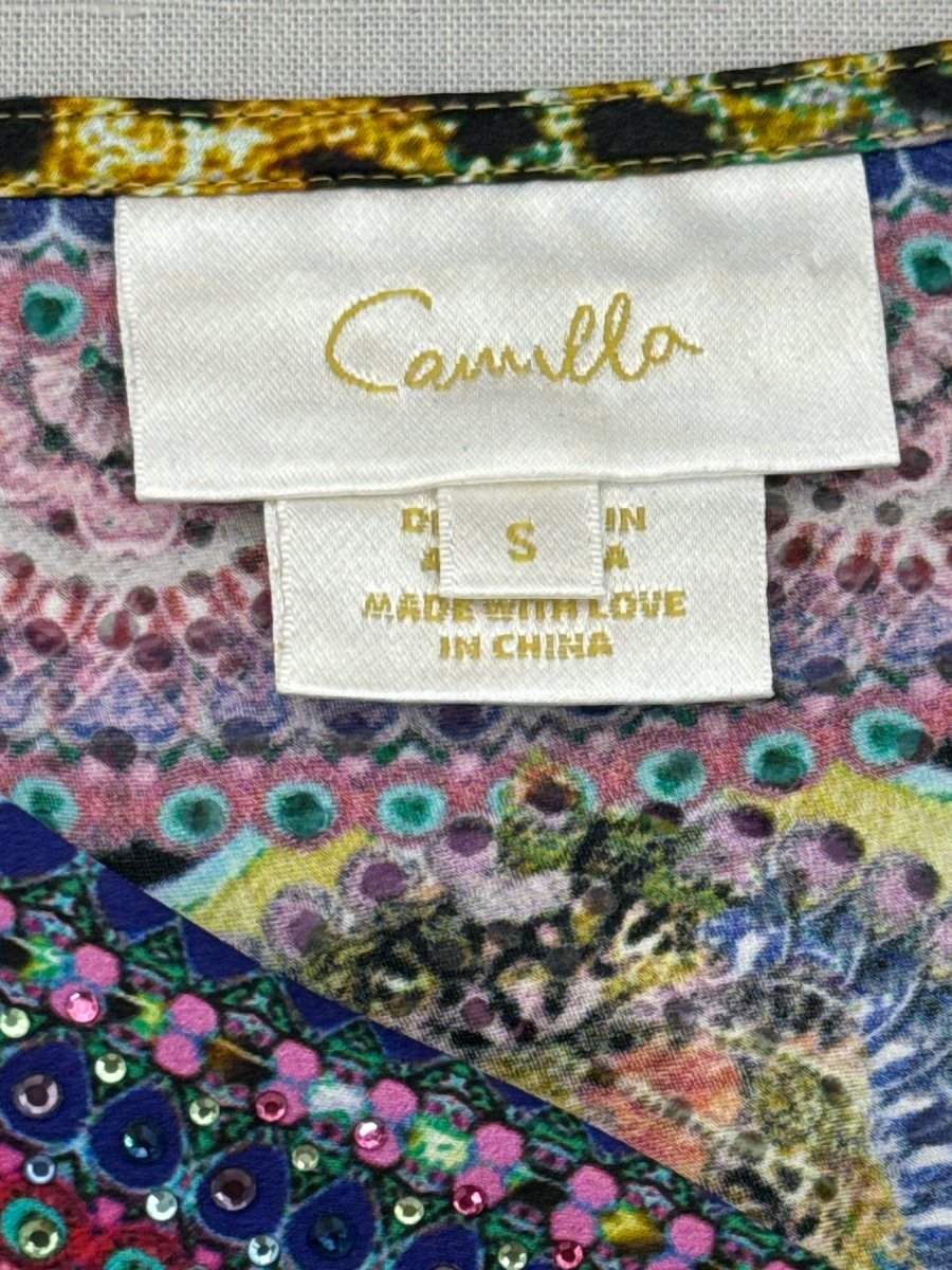 Pre - loved CAMILLA Bias Cut Multicolor Short Dress Small at Reems Closet