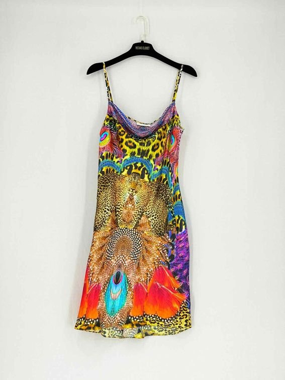 Pre - loved CAMILLA Bias Cut Multicolor Short Dress Small at Reems Closet