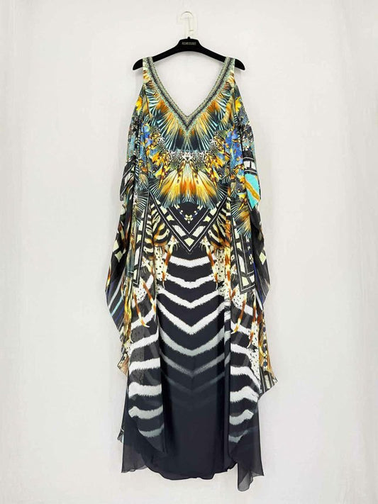 Pre - loved CAMILLA Black Multicolor Printed Size XSmall Long Dress at Reems Closet