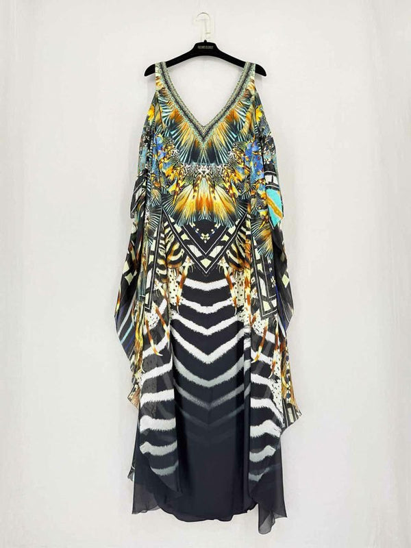 Pre - loved CAMILLA Black Multicolor Printed Size XSmall Long Dress at Reems Closet