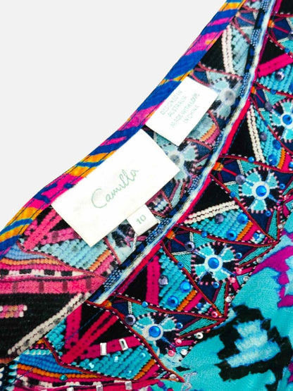 Pre - loved CAMILLA Blue Multicolor Printed Slip Dress at Reems Closet