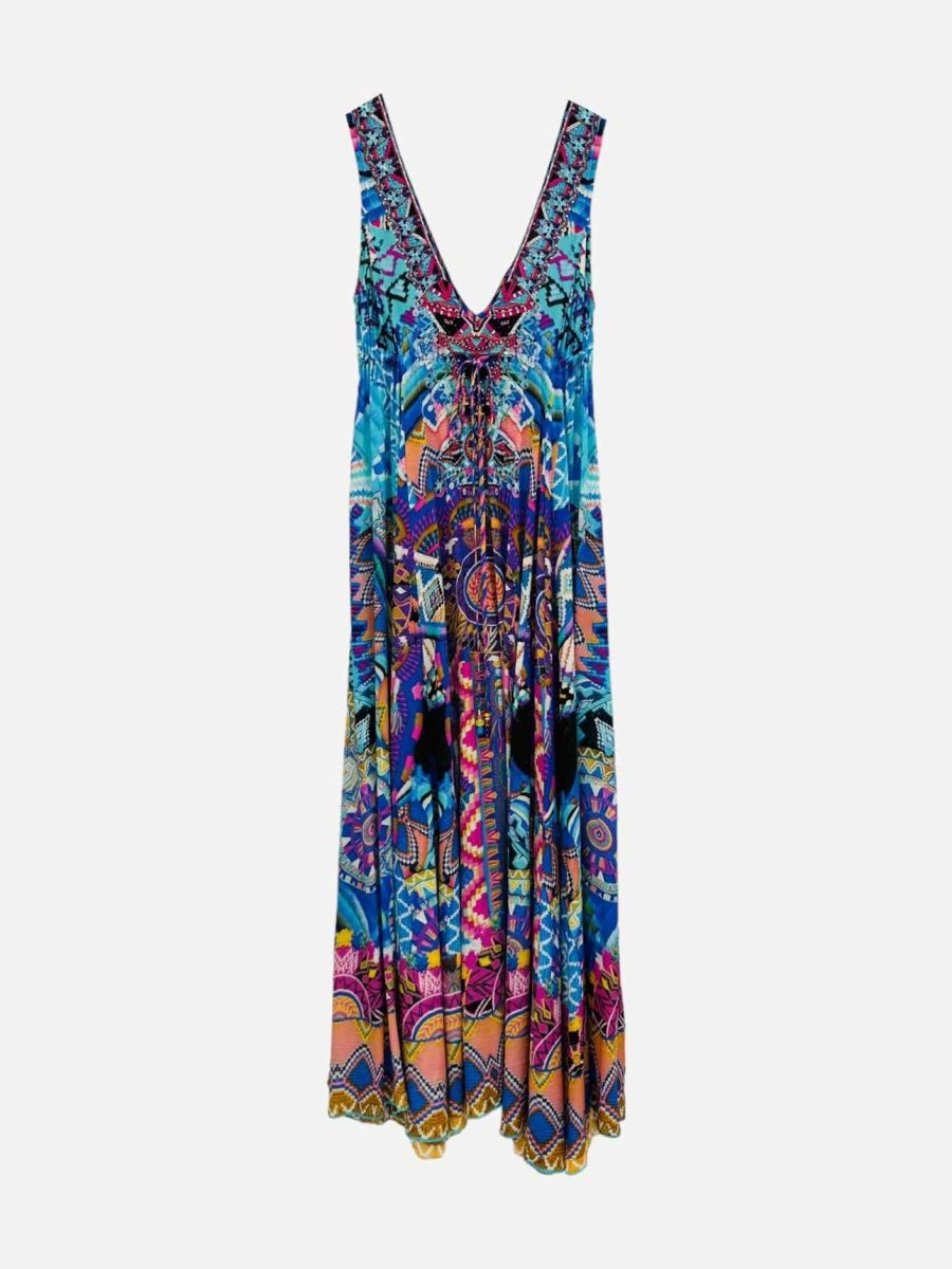 Pre - loved CAMILLA Blue Multicolor Printed Slip Dress at Reems Closet